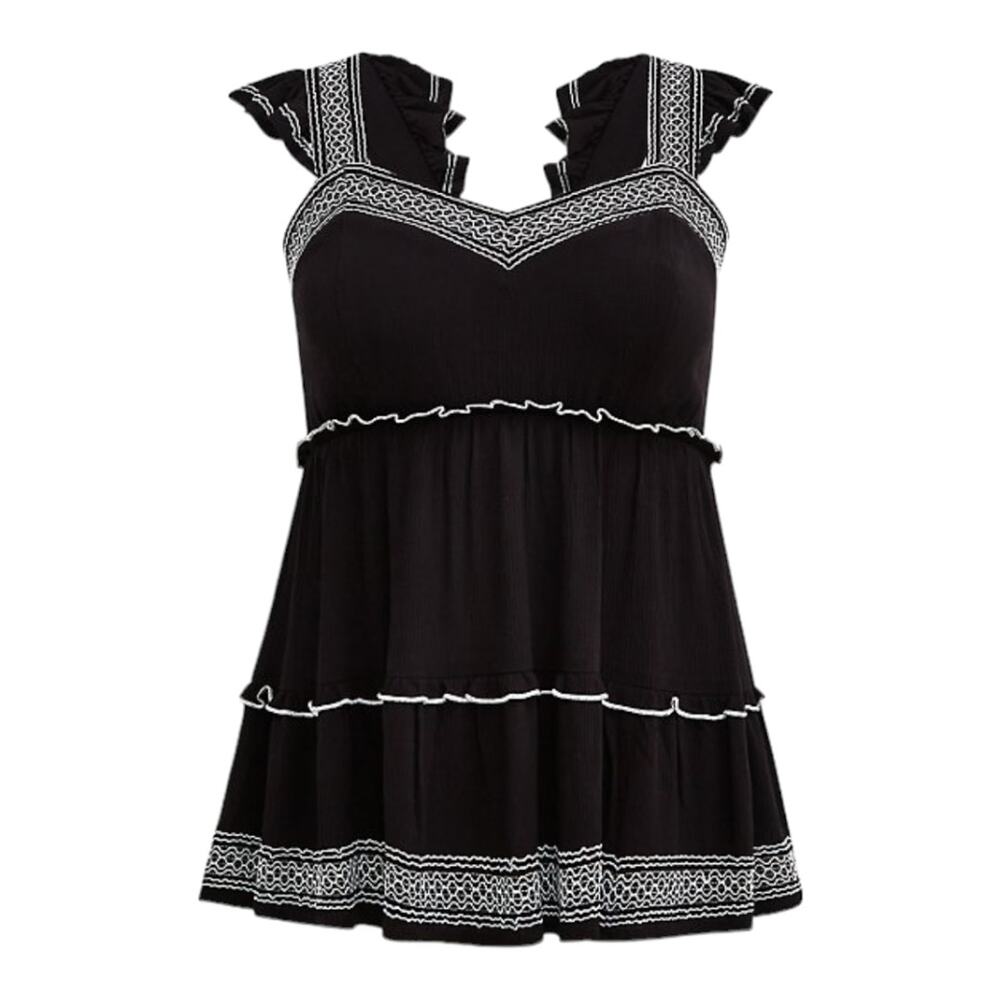 Torrid NWT Babydoll Crinkle Gauze Embroidered Tiered Top Black White Size 3X - Picture 1 of 7